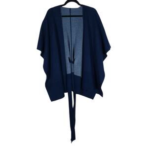 Eileen Fisher Cardigan Small Medium Navy Blue Wool Knit Belted Wrap Sweater